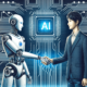 DALL·E 2023-11-22 14.11.44 - An illustration of a Japanese man shaking hands with a humanoid robot, symbolizing partnership and cooperation between humans and artificial intellige